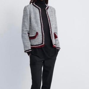 Zara Tweed & Fringe Detail Coat, Sz XS